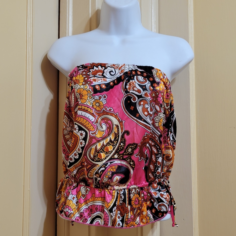 Vintage Bandeau Paisley Multicolor Strapless  Women's Top